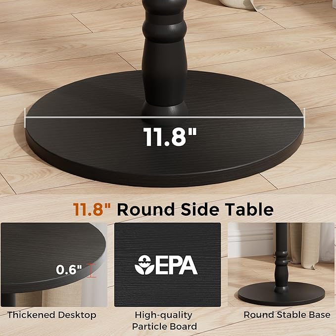 Round Side Tables Set of 2, Solid Wood Pillar - Image 7