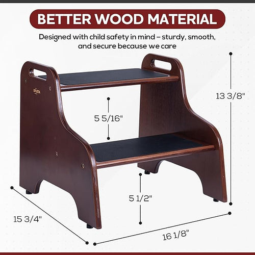 2-Step Wooden Step Stool for Adults & Kids – Non-Slip Bed, and Closet Use – - Image 2