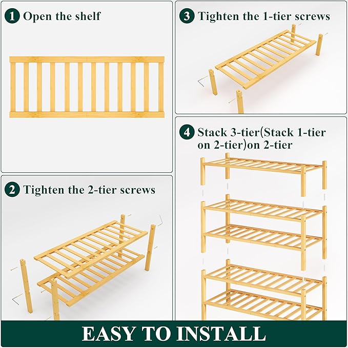 Smiry Shoe Rack, 5 Tier Thick Bamboo Shoe Organizer, Stackable Free Standing - Image 5