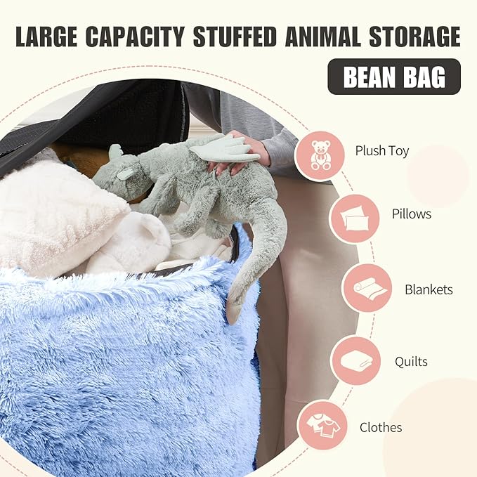 Bean Bag Covers Only, Fluffy Stuffed Beanbag Chair Covers No Filler, Washable - Image 3