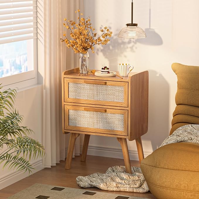 Lerliuo Rattan Nightstands Set of 2, Boho Night Stand - Image 5