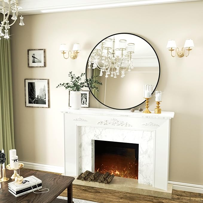 Round Mirror 36" Black Wall Mounted Circle Mirrors Vanity Mirror - Image 5