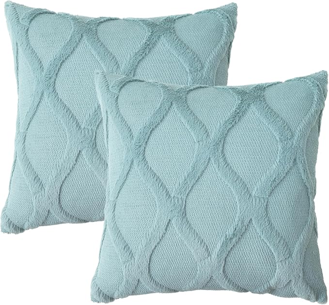 decorUhome Throw Pillow Covers 24x24 Inch Set of 2, Soft Plush Faux Fur Wool - Image 7