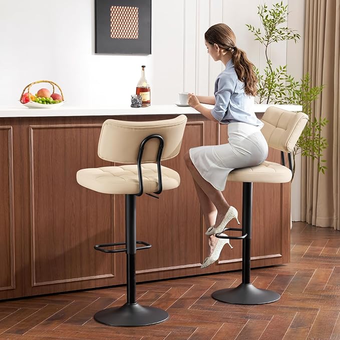 Furniliving Upholstered Bar Stools Set of 4, Faux Leather Swivel Bar Stools - Image 8