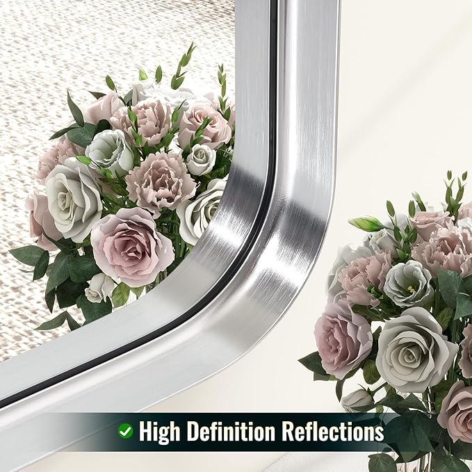 Silver Bathroom Mirror for Wall, 36x24 Inch Rectangular Aluminum Alloy Framed - Image 5