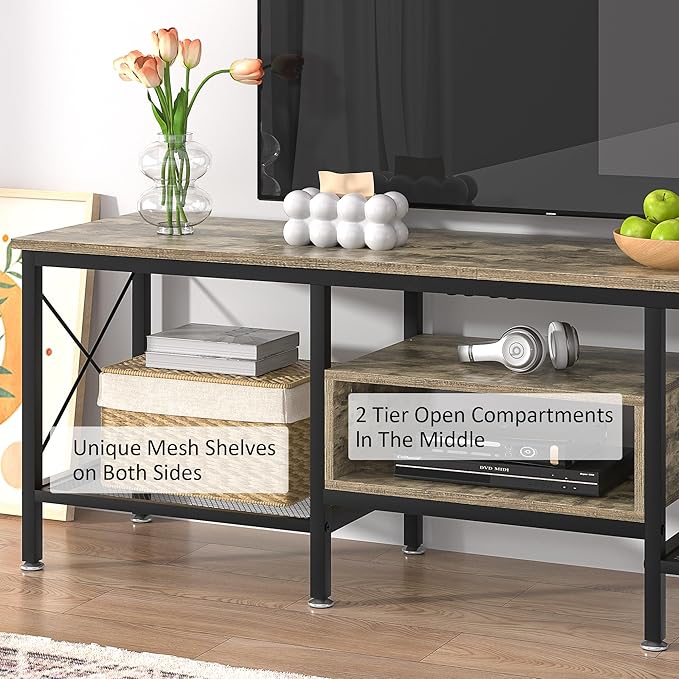 VECELO Industrial TV Stand for 75 Inch Television Cabinet 3-Tier Console - Image 5
