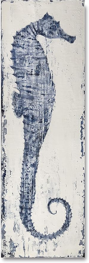 Yihui Arts Seahorse Wall Art Hand Painted Costal Paintings Blue Pictures Canvas - Image 2