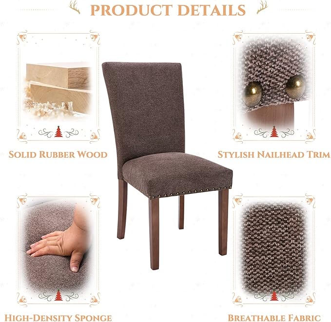 Parsons Dining Chairs Set of 6, Upholstered Nailhead Dining Room Kitchen Side - Image 5
