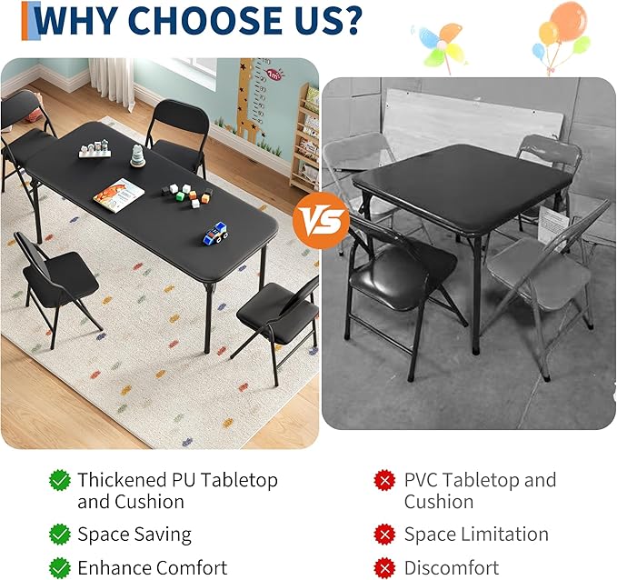 IDEALHOUSE 5 Piece Boys Girls Folding Table and Chairs Set, Activity Table and - Image 6