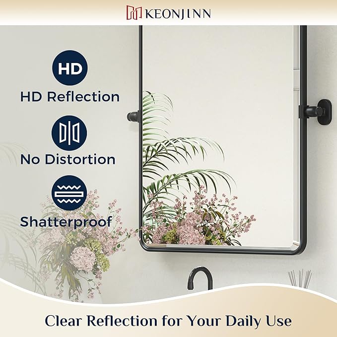 Keonjinn Black Pivot Mirror Bathrooms, 20x30 in Tilt Mirror Bathroom - Image 5