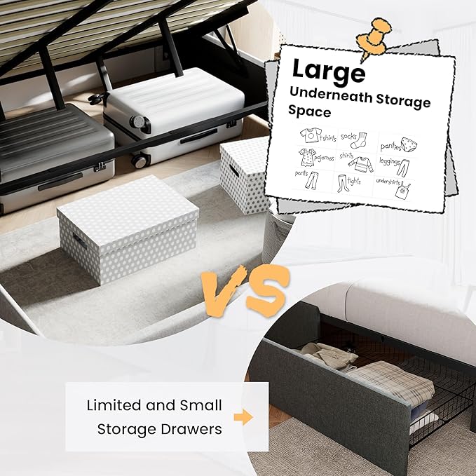 SHA CERLIN King Size Lift Up Storage Bed/Modern Wingback Headboard/Upholstered - Image 4