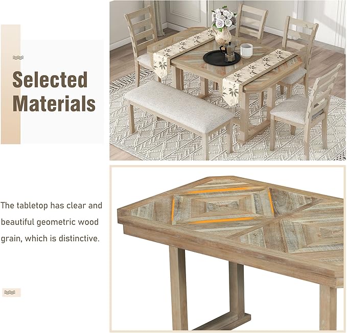 Merax 6-Piece Rubber Wood Dining Table Set - Image 4