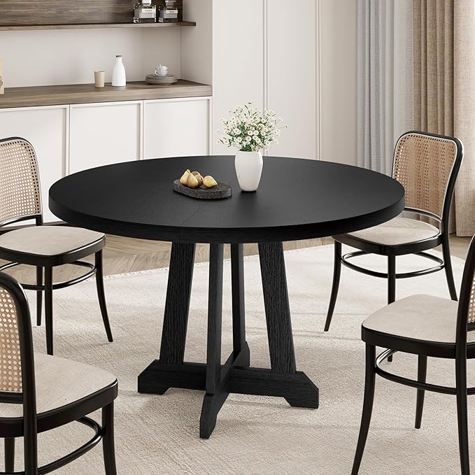 Round Dining Table for 4, 47 Inch Wooden Circle Dinner Table by Garvee
