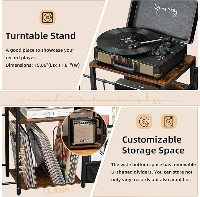 LELELINKY Record Player Stand, Electric Guitar, Turntable Stand - Image 6