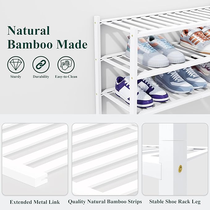 Smiry Shoe Rack, 3 Tier Thick Bamboo Shoe Organizer, Stackable Free Standing - Image 3