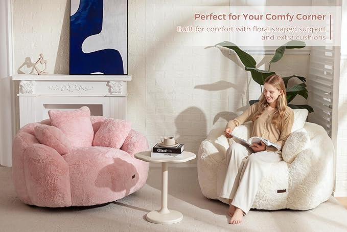 MAXYOYO Bean Bag Chair with 3 Pillows, Oversized Floral Shaped Bean Bag Sofa - Image 9