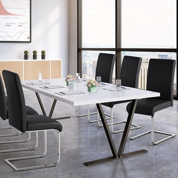 Yaheetech Dining Chairs Set of 6 Modern Faux Leather Upholstered Dining Room - Image 2