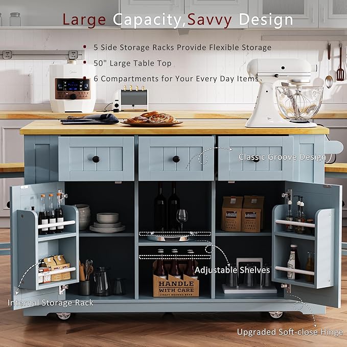 53" Large Kitchen Island Set - Image 3