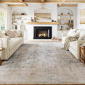 8x10 Washable Area Rug Beige Blue Neutral Abstract Living Room Bedroom Large by WondRg