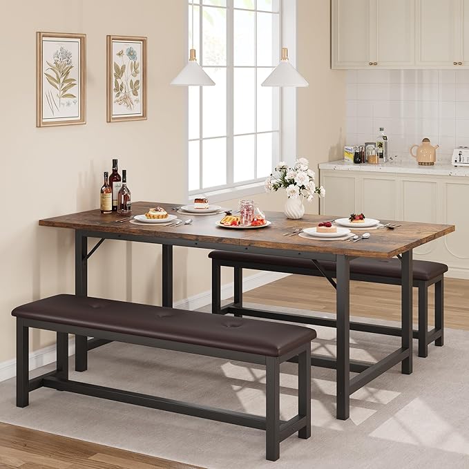 Dining Table Set for 4-6, 63“ Large Extendable Kitchen Table Set, Wood - Image 8