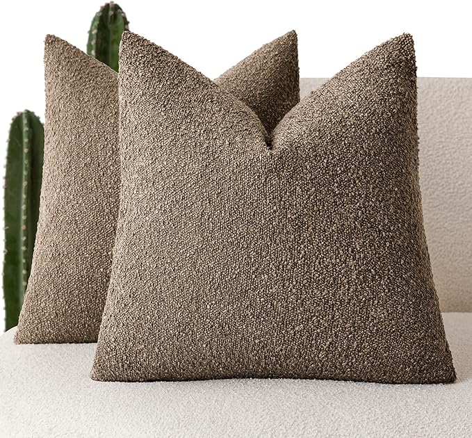 Foindtower Pack of 2 Textured Boucle Throw Pillow Covers Accent Solid Pillow by Foindtower