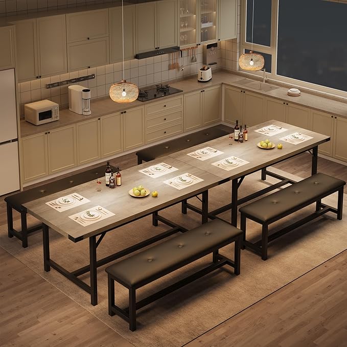 3-Piece Dining Table Set for 4-6 People, Extendable Kitchen Table Set - Image 5