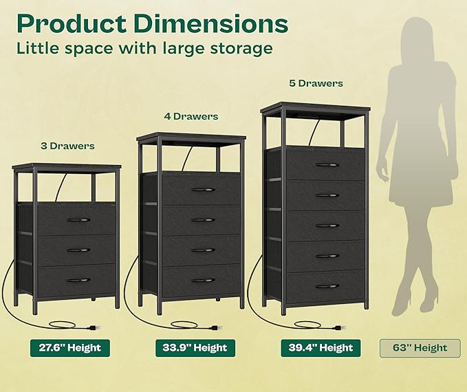 Huuger Night Stand with Charging Station, 4 Drawer Dresser - Image 4