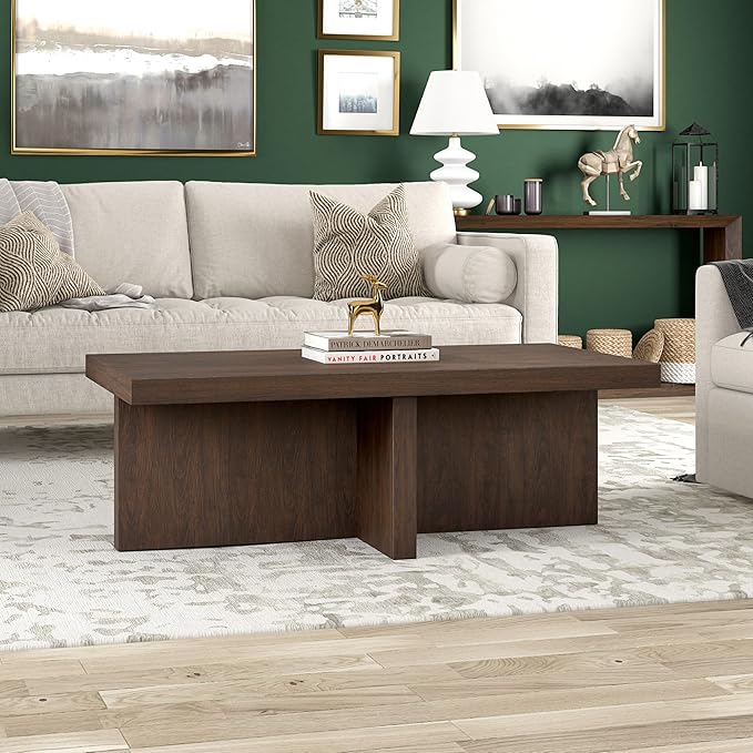 Henn&Hart 44" Rectangular Wood Pedestal Low-Profile Coffee Table - Image 2