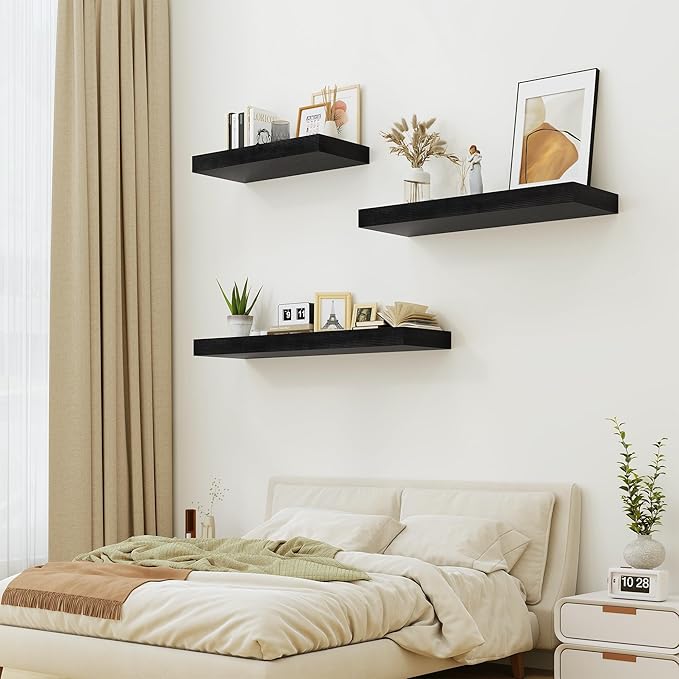 Heimlove Black Bathroom Shelves Floating Shelves - Image 2
