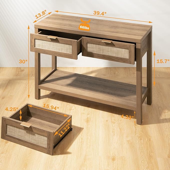 SICOTAS Console Table with Rattan Drawers - Image 2