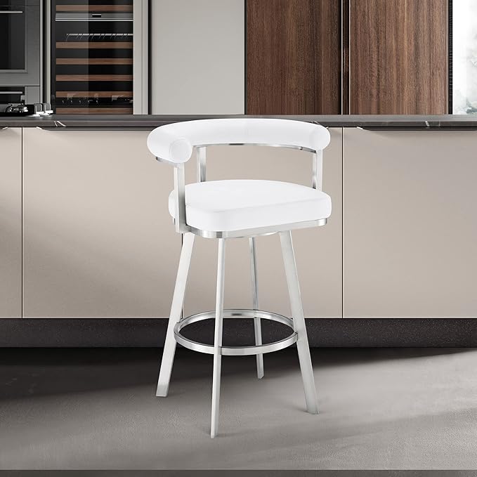 Armen Living Magnolia Swivel Counter Stool in Brushed Stainless Steel - Image 2