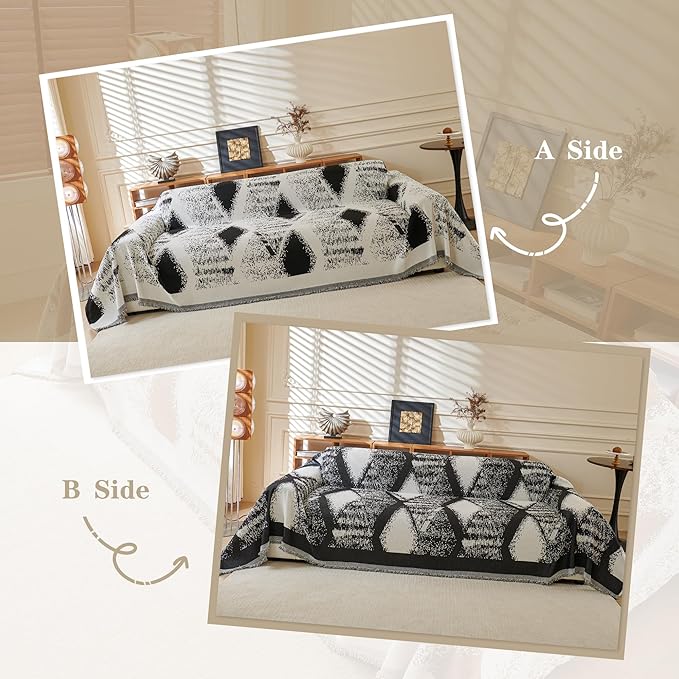 MYSKY HOME Sectional Couch Cover Black Boho Geometric Sofa Covers - Image 3
