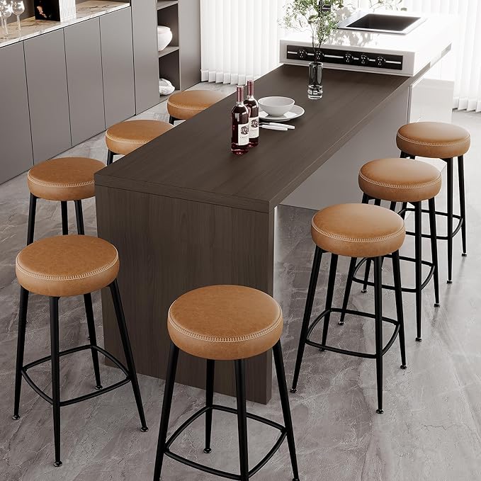 Counter Height Bar Stools, Upholstered Faux Leather Kitchen Counter Stools - Image 9