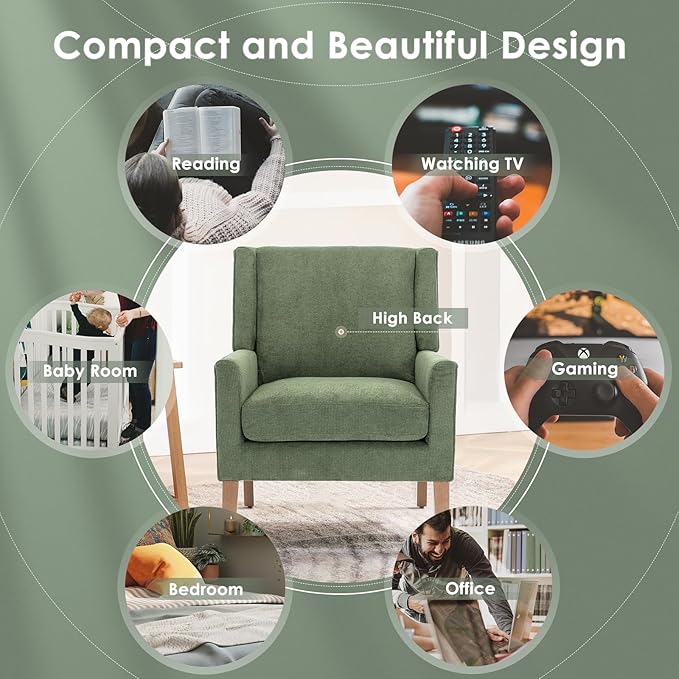 COLAMY Modern Wingback Living Room Chair, Upholstered Fabric Accent Armchair - Image 7