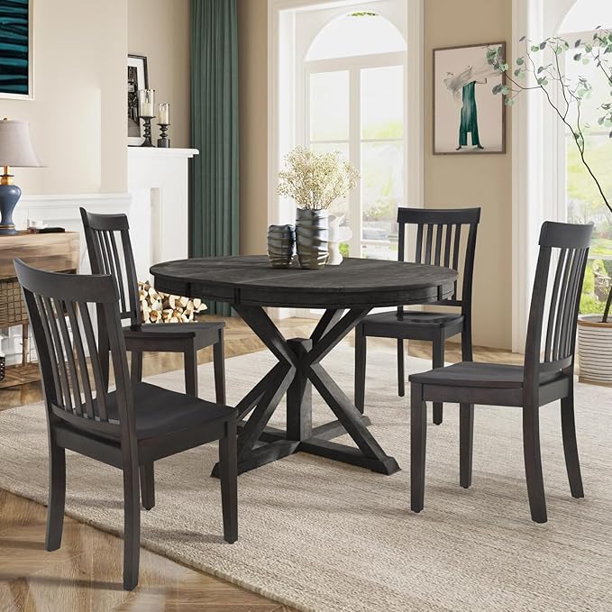 COLAMY Wooden Dining Chairs Set of 4, Spindle High Back Windsor Kitchen Side by COLAMYINC