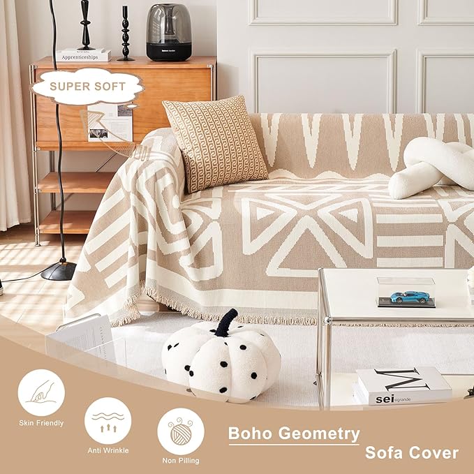 STACYPIK Boho Couch Cover Khaki Triangle Sofa Cover - Image 9