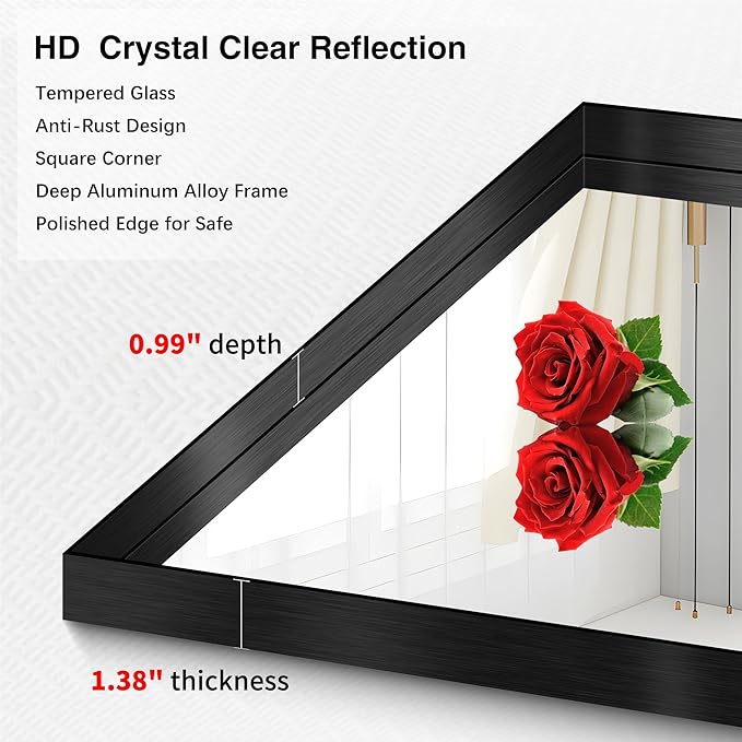 Black Bathroom Mirror, 40x48 Inch Rectangular Framed Mirror, Large Wall Mounted - Image 4