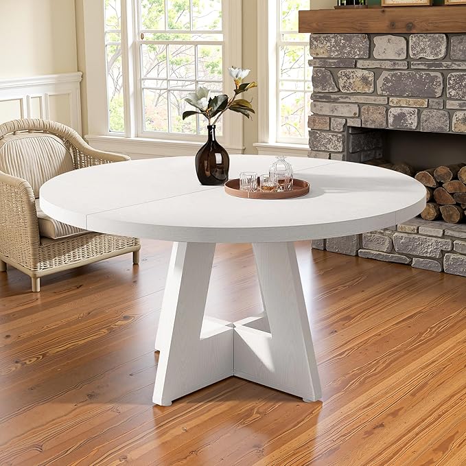 Round Dining Table for 4, Farmhouse Table for Dining Room, Living Room by HIGREENA