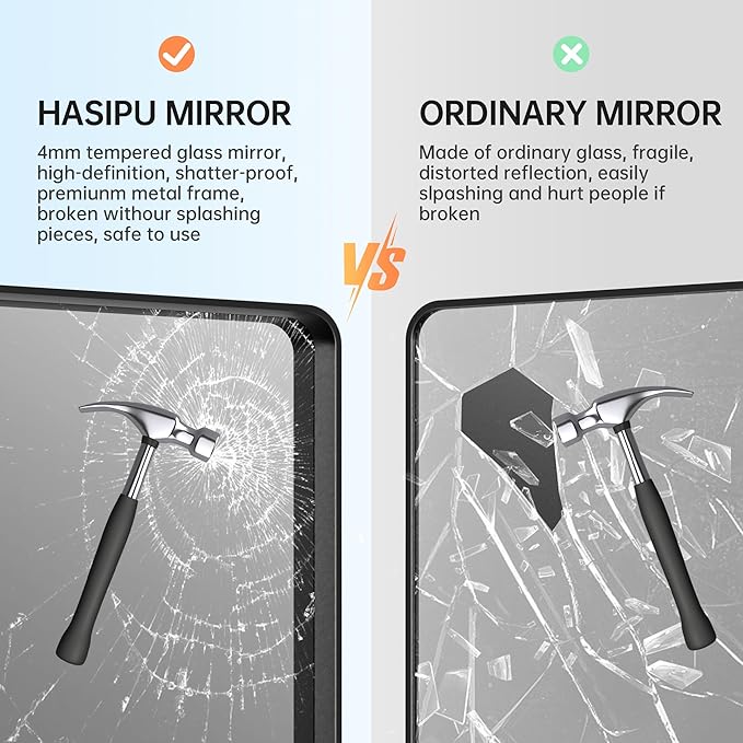 Hasipu Black Bathroom Mirror for Wall, 72 x 32 Inch Metal Framed Bathroom - Image 5
