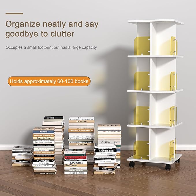 VECELO 4-Tier Rotating Bookshelf, Modern Swivel Bookcase - Image 6