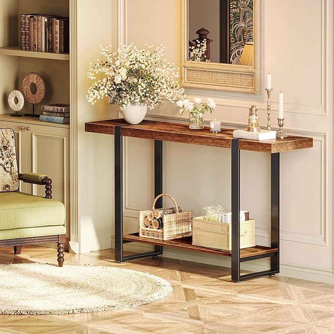 Huuger 47.2 Inch Entryway Table, 2-Tier Industrial Console Sofa Table, Accent - Image 5