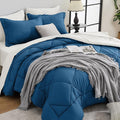 HEVUMYI Teal Blue & Ivory Queen Comforter Set by HEVUMYI