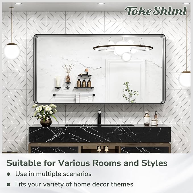 TokeShimi 20 x 30 Inch Silver Bathroom Wall Mirror Vanity Metal Frame Round - Image 9