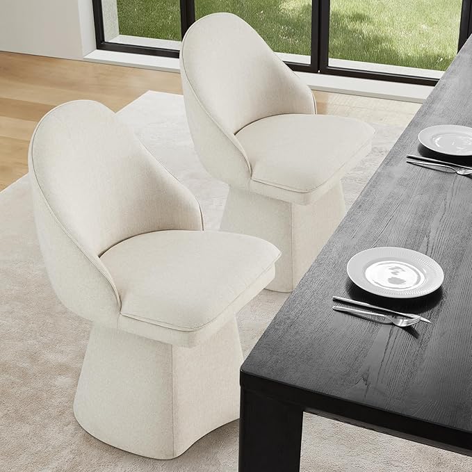 Swivel Dining Chairs Modern Desk Chair Upholstered Linen Fabric Side Chair - Image 9
