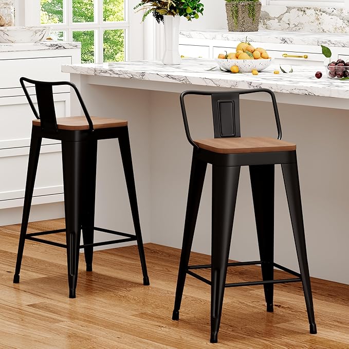 WENTMENT Metal Bar Stools Set of 2 Counter Height Barstools by WENTMENT