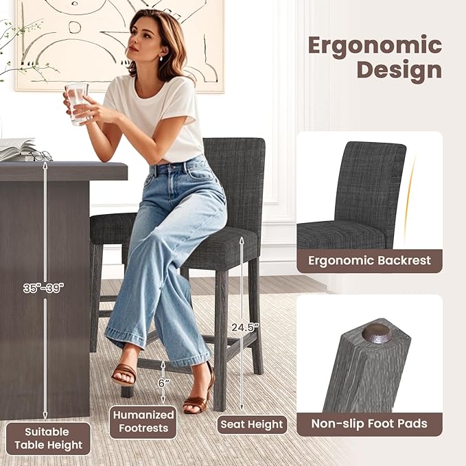 COSTWAY Upholstered Counter Height Stools Set of 4, Bar Stools w/Ergonomic - Image 6