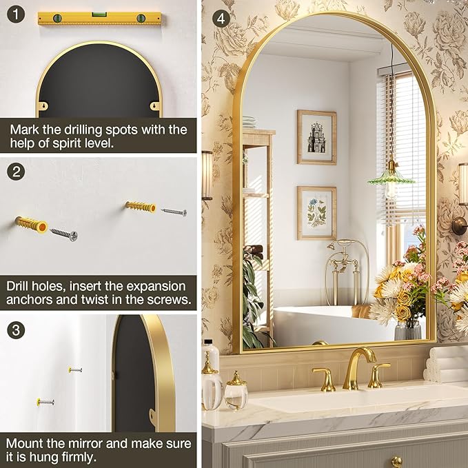 Brightify Arched Mirror, Arched Wall Mirror, 24 x 40 Inch Gold Arch Mirror - Image 6
