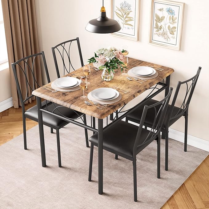 Dining Table Set for 4, Compact Kitchen Table by SLEKVERSA