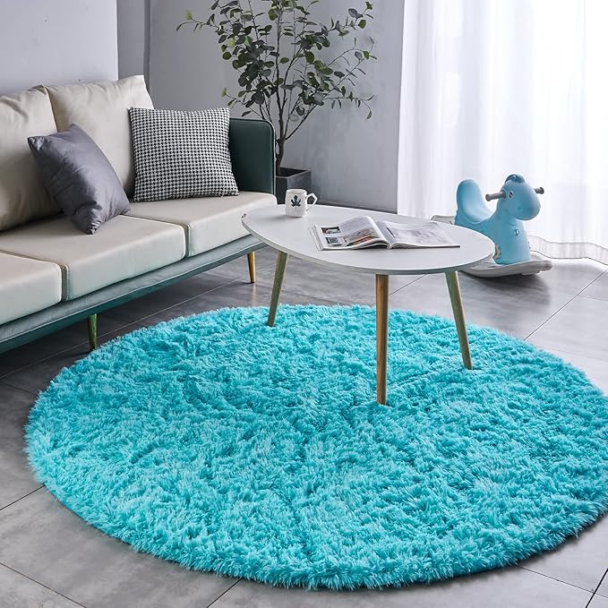 FJZFING Blue Round Rug Ultra-Soft Plush Modern 6x6 Circle Area Rug - Image 2