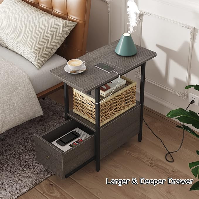 LIDYUK End Table with Charging Station, Narrow Side Table with Drawer and USB - Image 2